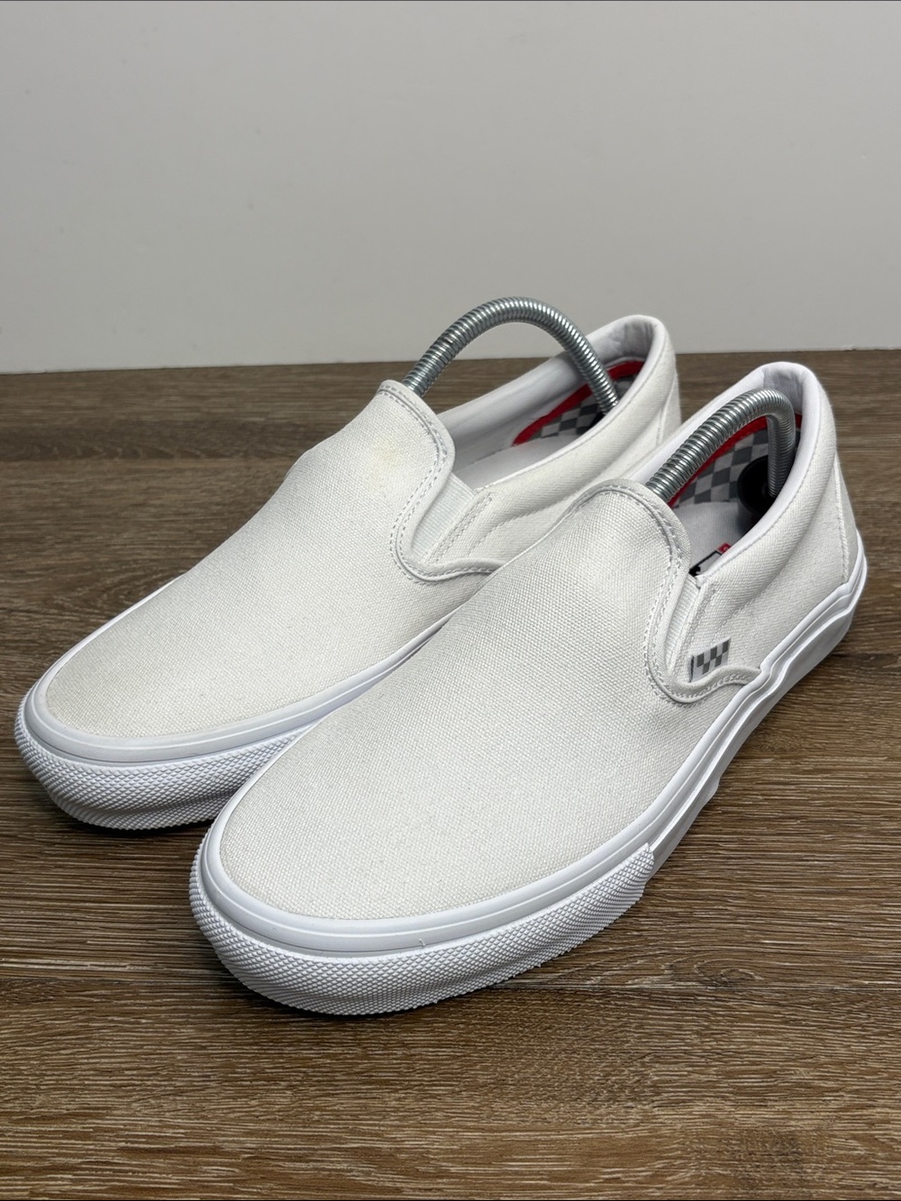 Vans Classic Slip-On White Canvas Men’s Size 9 Checkered Detail